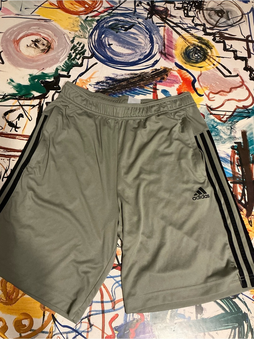 adidas Men's Light Gray Athletic Shorts with Black Side Stripes